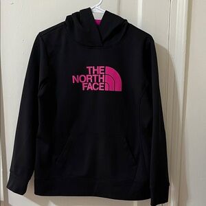 The North Face Black Hoodie with Pink Logo, Size Women’s Large